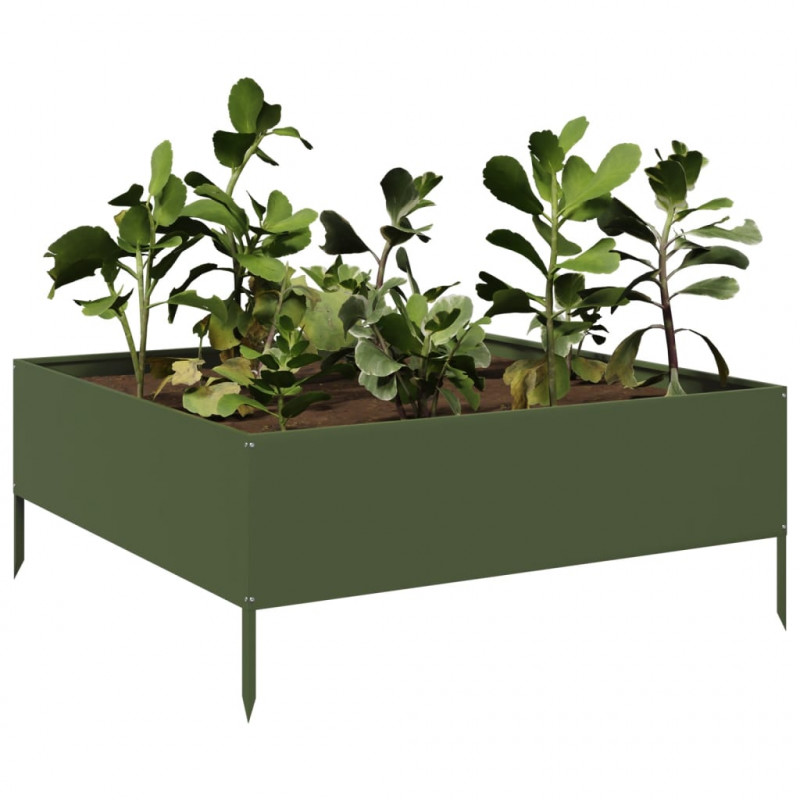 Podwyższona donica, oliwkowa, 100x100x25 cm, stal