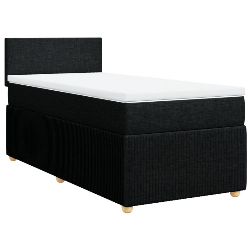Łóżko kontynentalne z materacem, czarne, tkanina, 100x200 cm