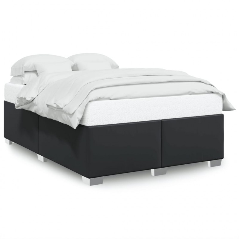 Rama łóżka, czarna, 140x200 cm, obita sztuczną skórą