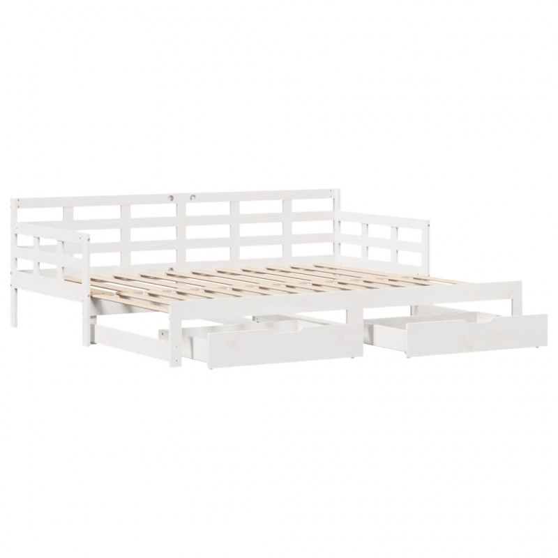 Sofa rozsuwana z szufladami, bez materaca, białe, 80x200 cm