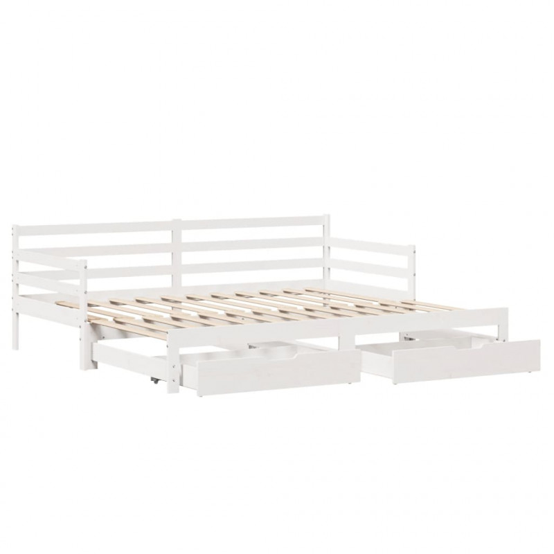 Sofa rozsuwana z szufladami, bez materaca, białe, 90x190 cm