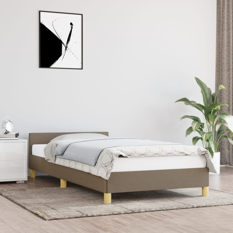 Rama łóżka z zagłówkiem bez materaca, taupe, 90x190 cm, tkaniną
