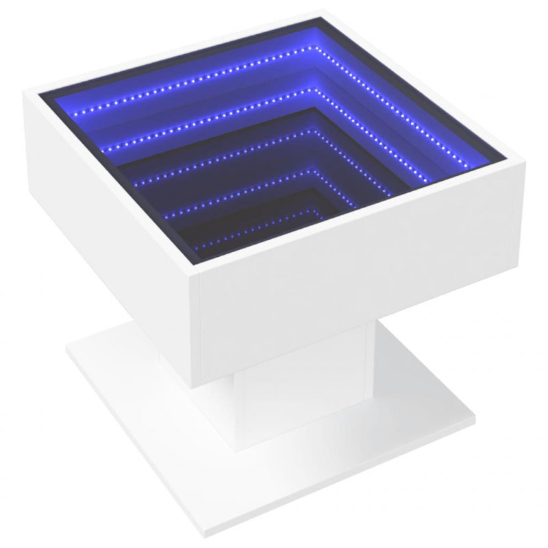 Stolik kawowy z LED, biały 50x50x45 cm, materiał drewnopochodny