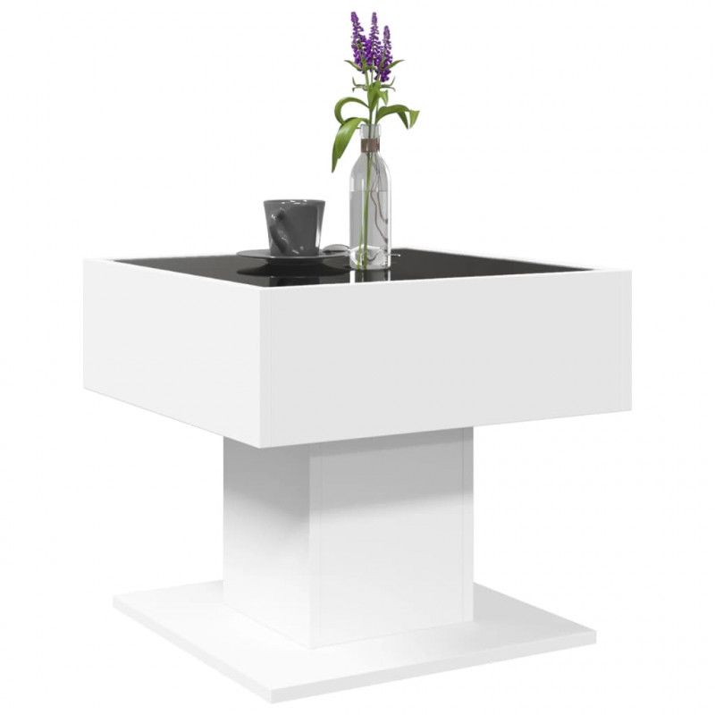 Stolik kawowy z LED, biały 50x50x45 cm, materiał drewnopochodny