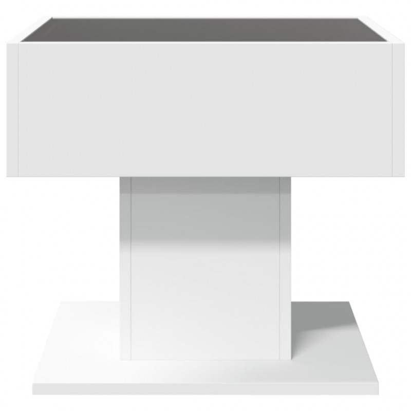 Stolik kawowy z LED, biały 50x50x45 cm, materiał drewnopochodny