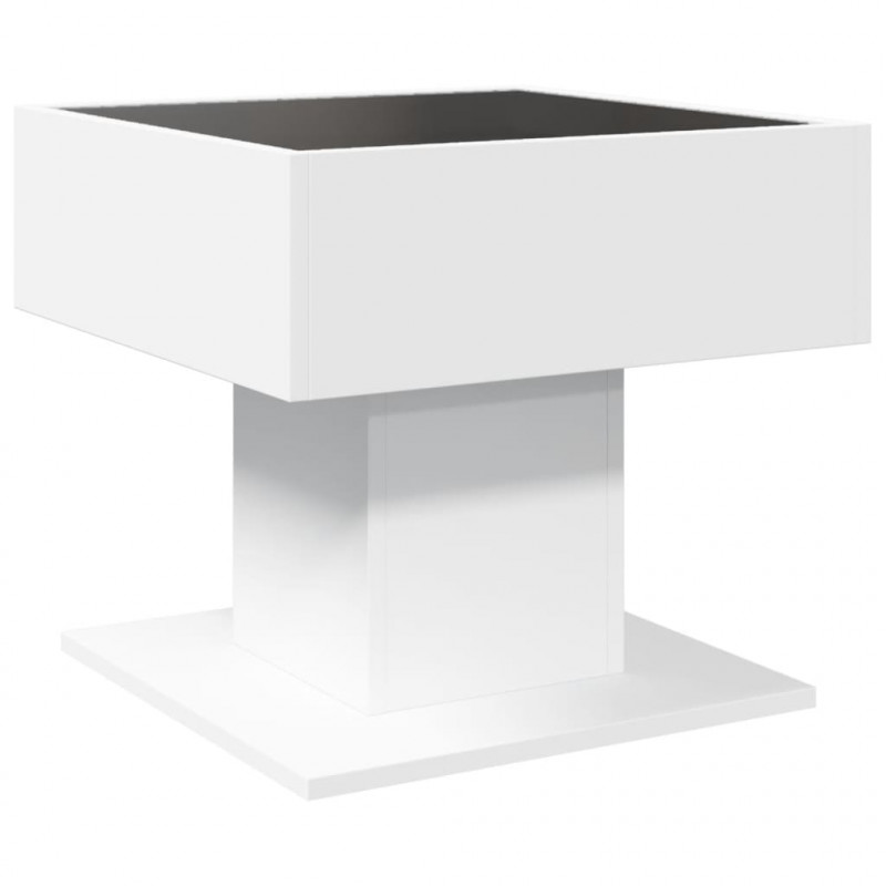 Stolik kawowy z LED, biały 50x50x45 cm, materiał drewnopochodny