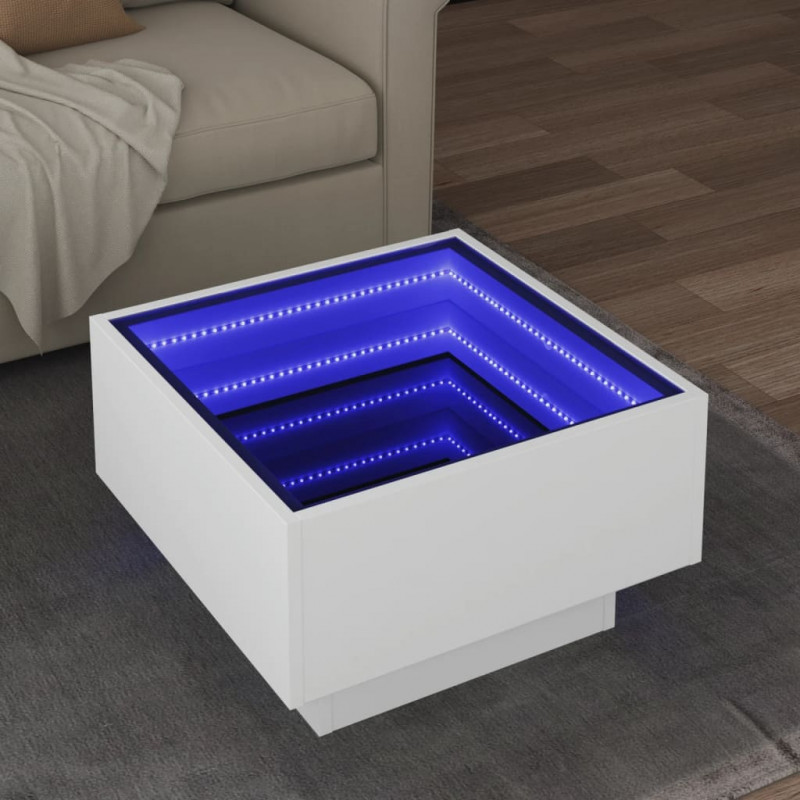 Stolik kawowy z LED, biały, 50x50x30cm, materiał drewnopochodny