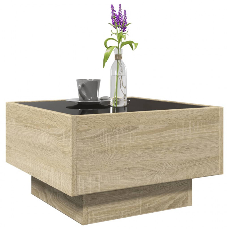 Stolik kawowy z LED, dąb sonoma, 50x50x30 cm