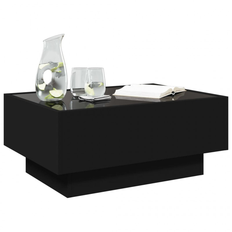Stolik kawowy z LED, czarny 70x50x30cm, materiał drewnopochodny
