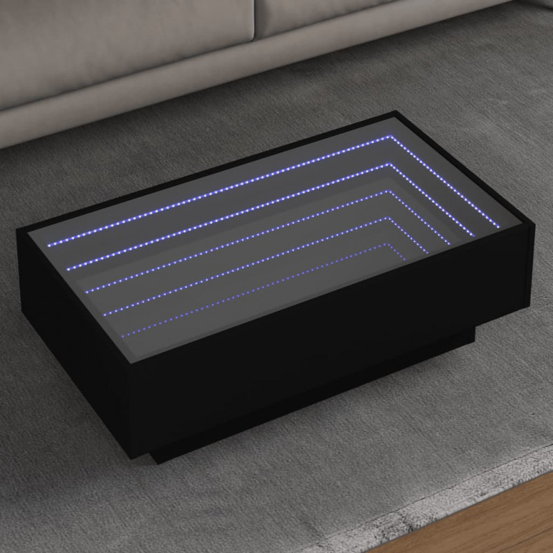 Stolik kawowy z LED, czarny, 90x50x30 cm