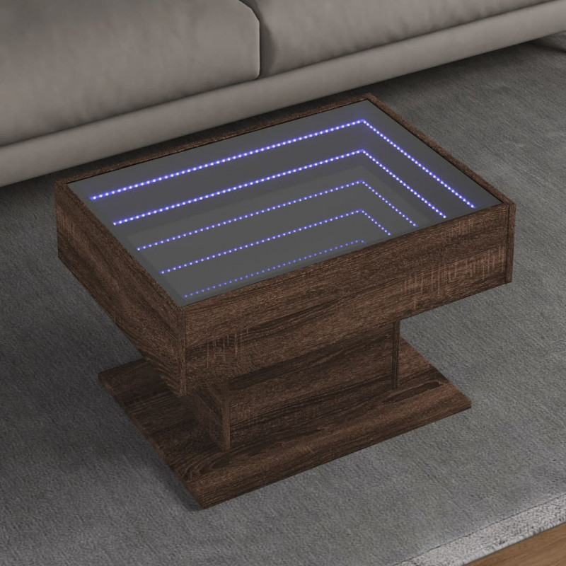 Stolik kawowy z LED, brązowy dąb, 70x50x45 cm
