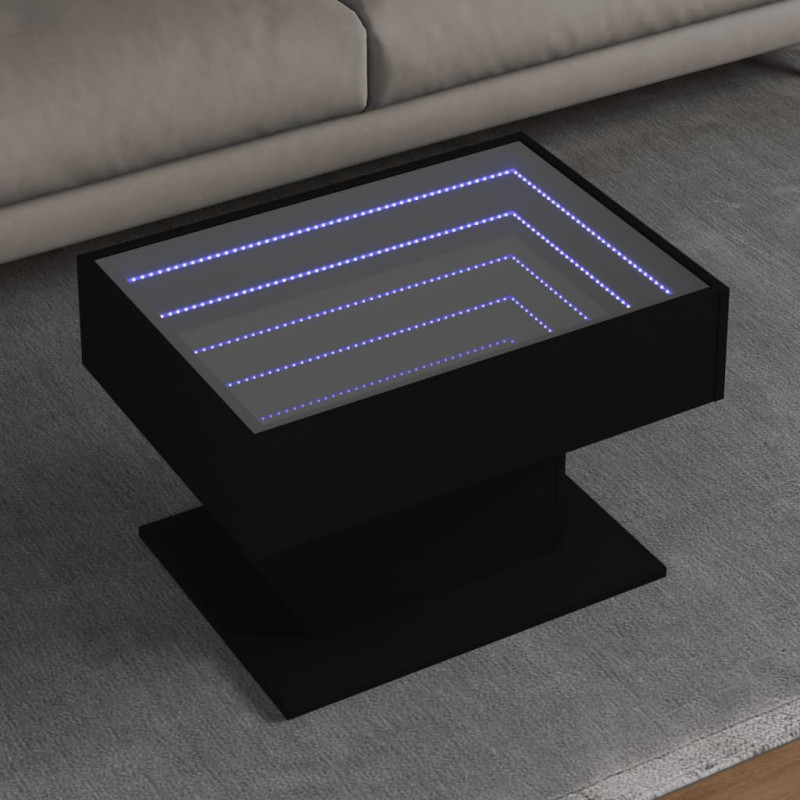 Stolik kawowy z LED, czarny, 70x50x45 cm