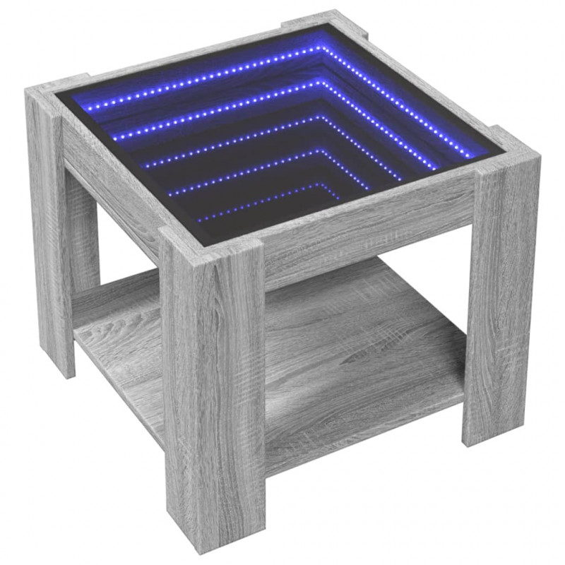 Stolik kawowy z LED, szary dąb sonoma, 53x53x45 cm
