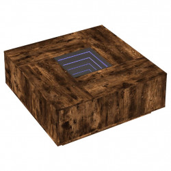 Stolik kawowy z LED Infinity, przydymiony dąb, 100x100x40 cm