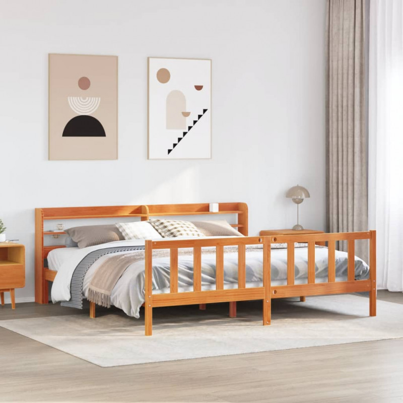 Rama łóżka z wezgłowiem, woskowy brąz, 200x200 cm, sosnowa