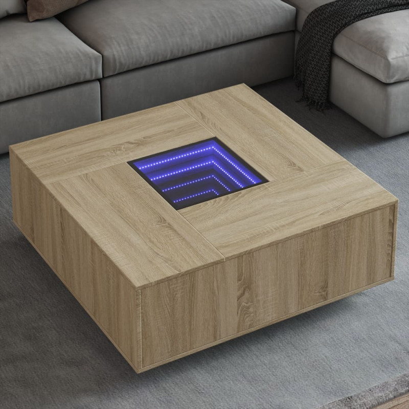 Stolik kawowy z LED Infinity, dąb sonoma, 100x100x40 cm
