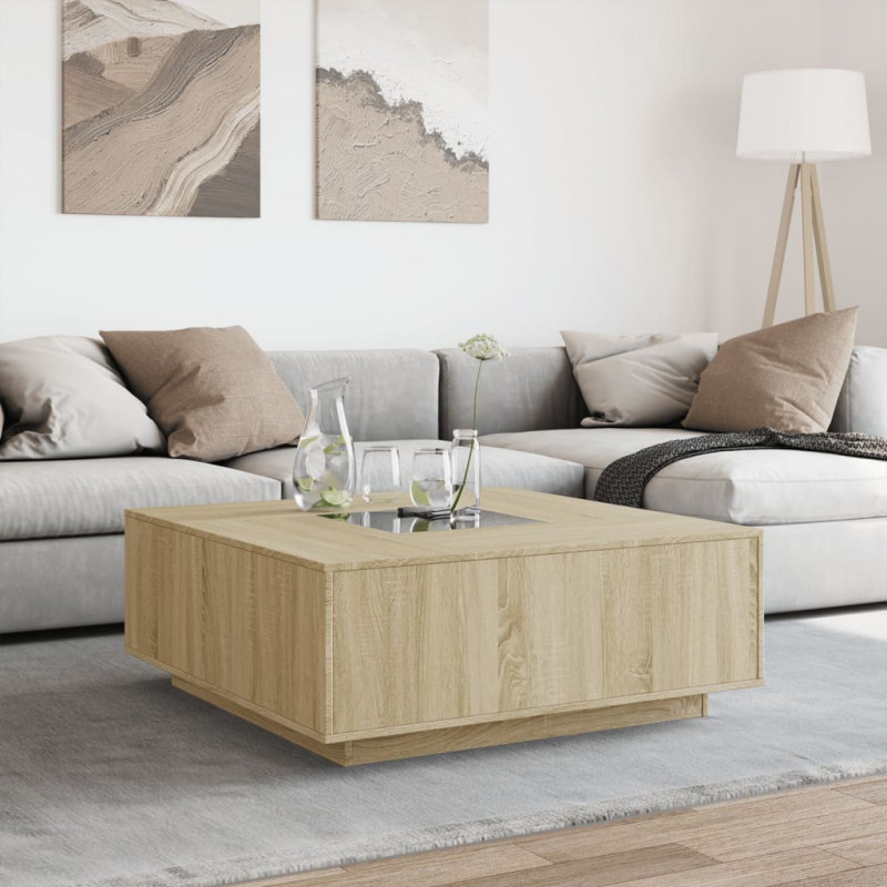 Stolik kawowy z LED Infinity, dąb sonoma, 100x100x40 cm