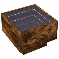 Stolik nocny z LED Infinity, przydymiony dąb, 40x40x30 cm