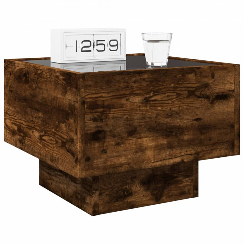 Stolik nocny z LED Infinity, przydymiony dąb, 40x40x30 cm