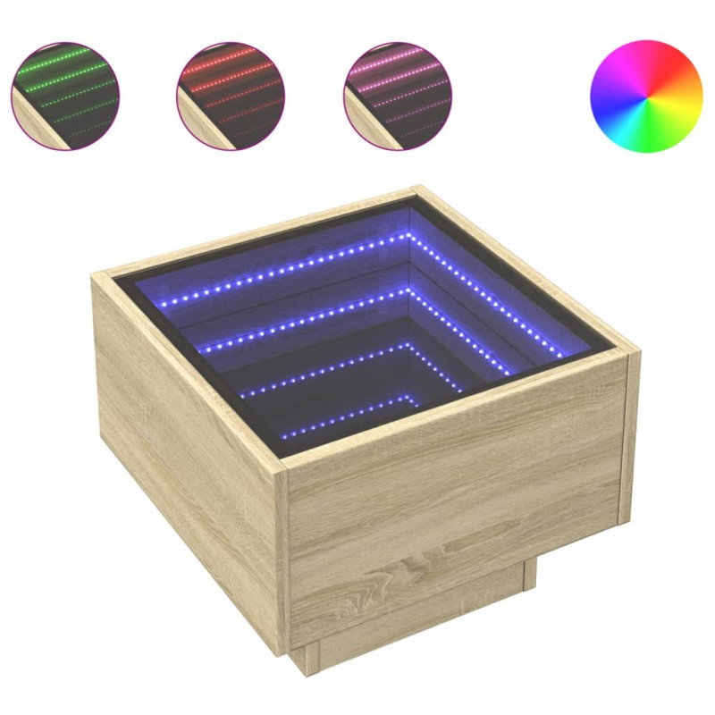 Stolik nocny z LED Infinity, dąb sonoma, 40x40x30 cm
