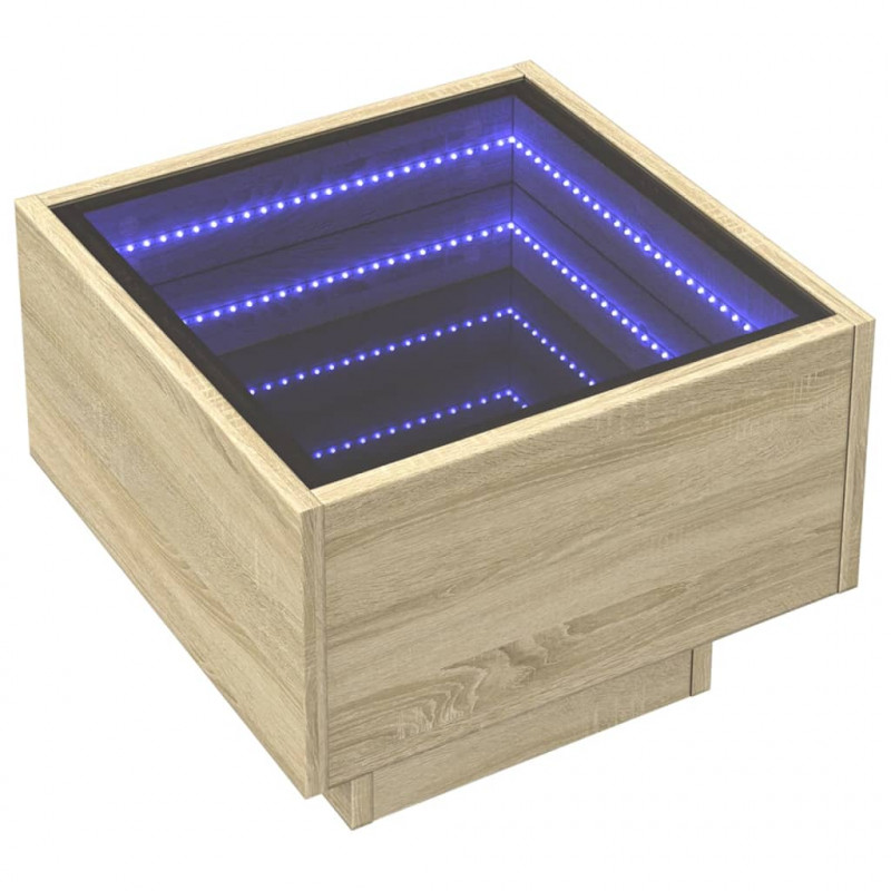 Stolik nocny z LED Infinity, dąb sonoma, 40x40x30 cm