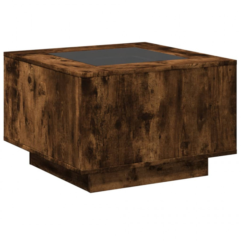 Stolik kawowy z LED, przydymiony dąb, 60x60x40 cm