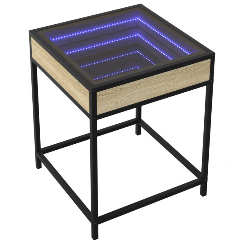Stolik nocny z LED Infinity, dąb sonoma, 40x40x51 cm