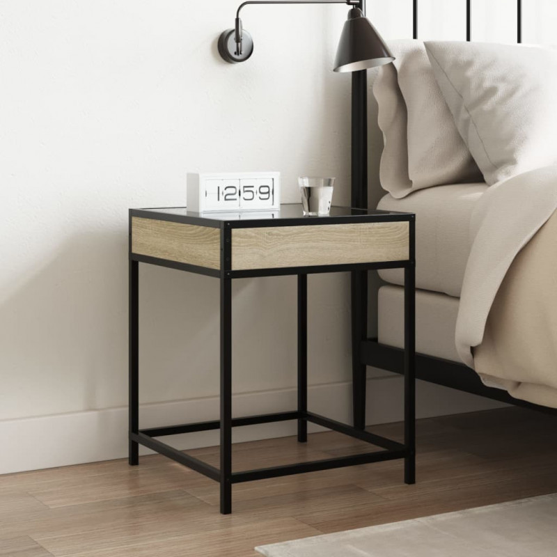 Stolik nocny z LED Infinity, dąb sonoma, 40x40x51 cm
