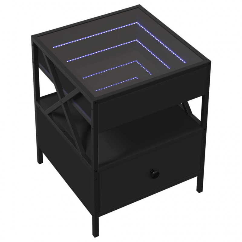Stolik nocny z LED Infinity, czarny, 40x40x51 cm