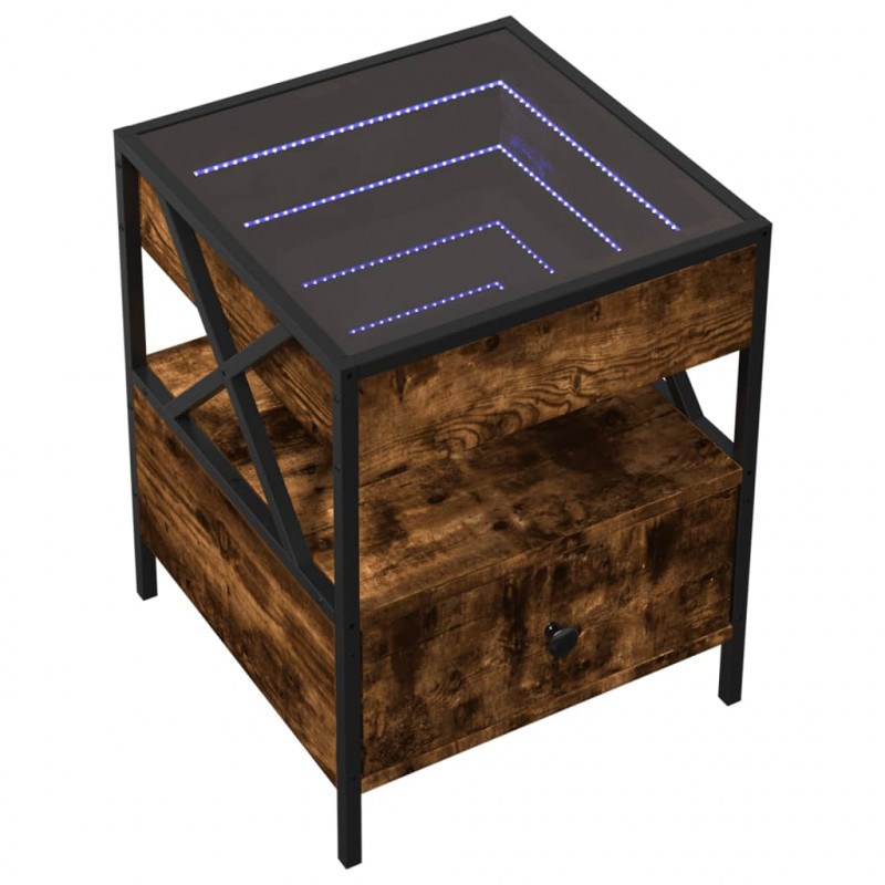Stolik nocny z LED Infinity, przydymiony dąb, 40x40x51 cm