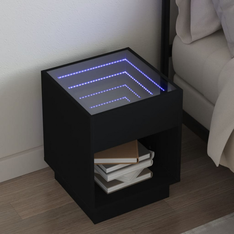 Stolik nocny z LED Infinity, czarny, 40x40x50 cm