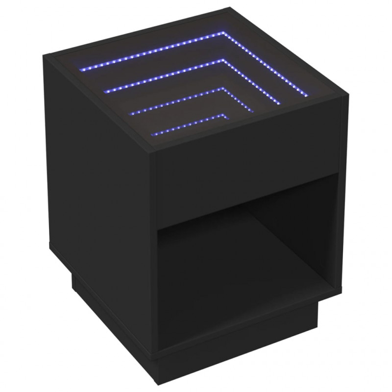 Stolik nocny z LED Infinity, czarny, 40x40x50 cm