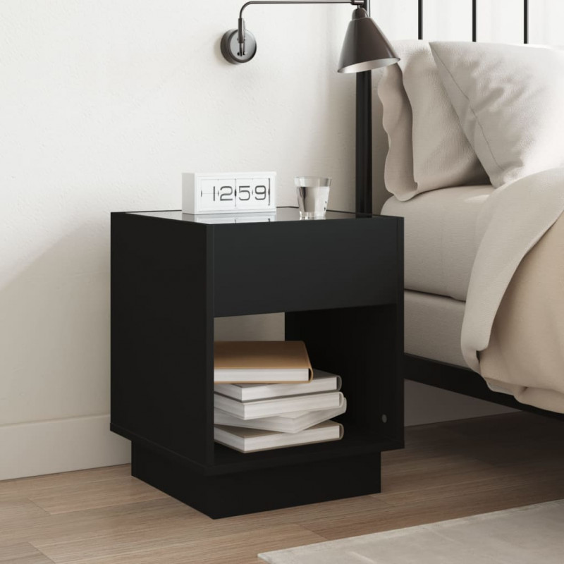 Stolik nocny z LED Infinity, czarny, 40x40x50 cm