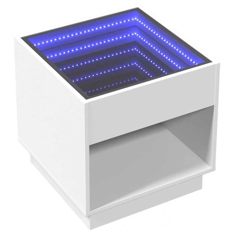 Stolik nocny z LED Infinity, biały, 50x50x50 cm