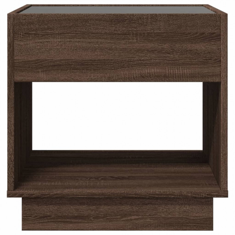 Stolik nocny z LED Infinity, brązowy dąb, 50x50x50 cm