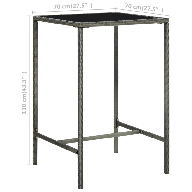 Ogrodowy stolik barowy, szary, 70x70x110 cm, rattan PE i szkło