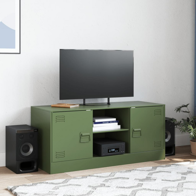 Szafka pod telewizor, oliwkowa, 99x39x44 cm, stalowa