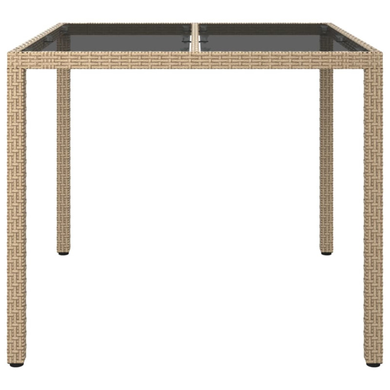 Stół ogrodowy, 90x90x75 cm, szkło i rattan PE, beżowy