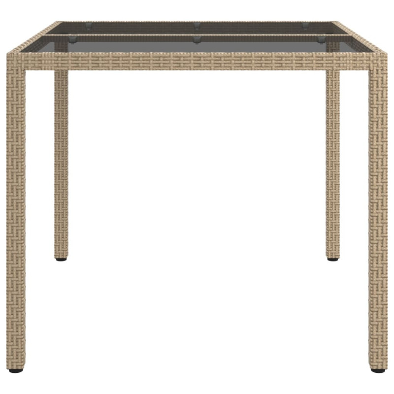 Stół ogrodowy, 90x90x75 cm, szkło i rattan PE, beżowy