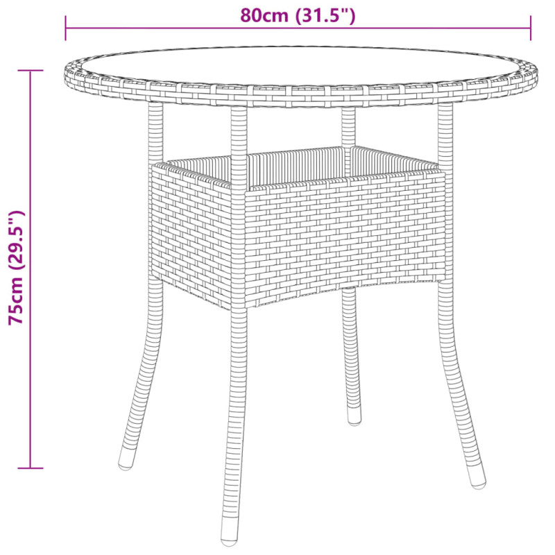 Stolik ogrodowy, Ø80x75 cm, szkło hartowane i rattan PE, szary