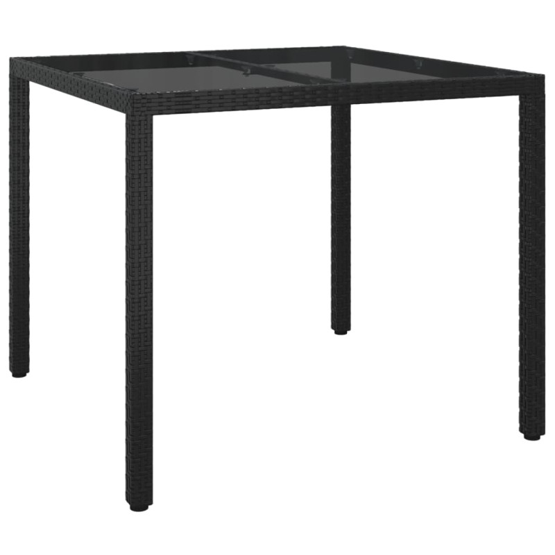 Stół ogrodowy, 90x90x75 cm, szkło i rattan PE, czarny