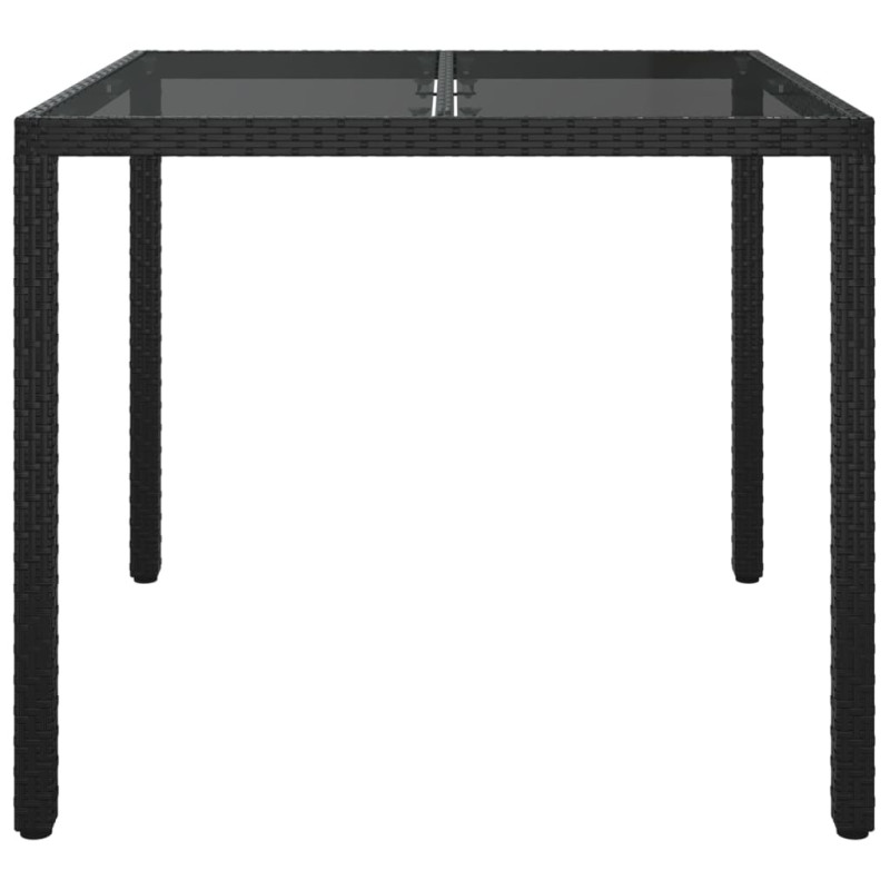 Stół ogrodowy, 90x90x75 cm, szkło i rattan PE, czarny