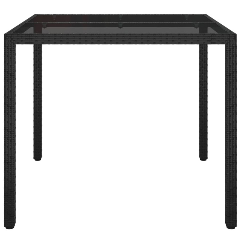 Stół ogrodowy, 90x90x75 cm, szkło i rattan PE, czarny