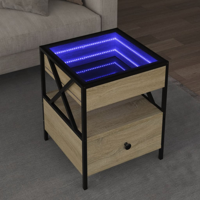 Stolik kawowy z LED Infinity, dąb sonoma, 40x40x51 cm