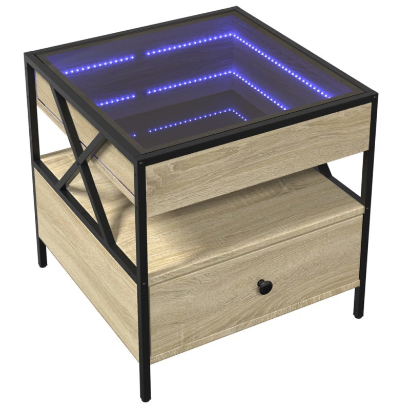 Stolik kawowy z LED Infinity, dąb sonoma, 50x50x51 cm