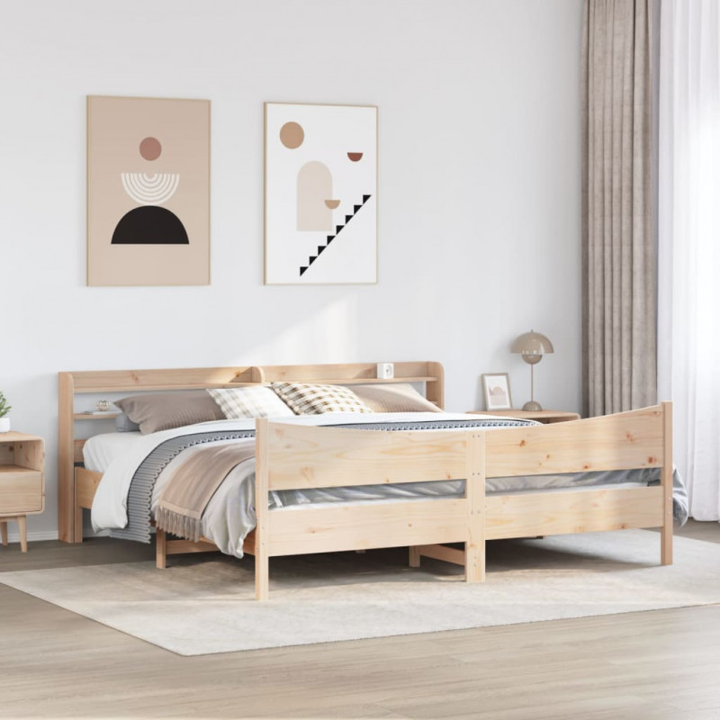 Rama łóżka z wezgłowiem, 200x200 cm, lite drewno sosnowe