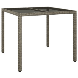 Stół ogrodowy, 90x90x75 cm, szkło i rattan PE, szary