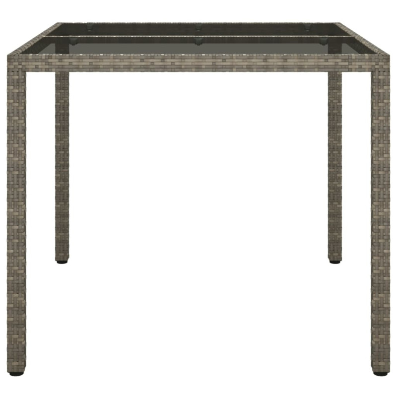 Stół ogrodowy, 90x90x75 cm, szkło i rattan PE, szary