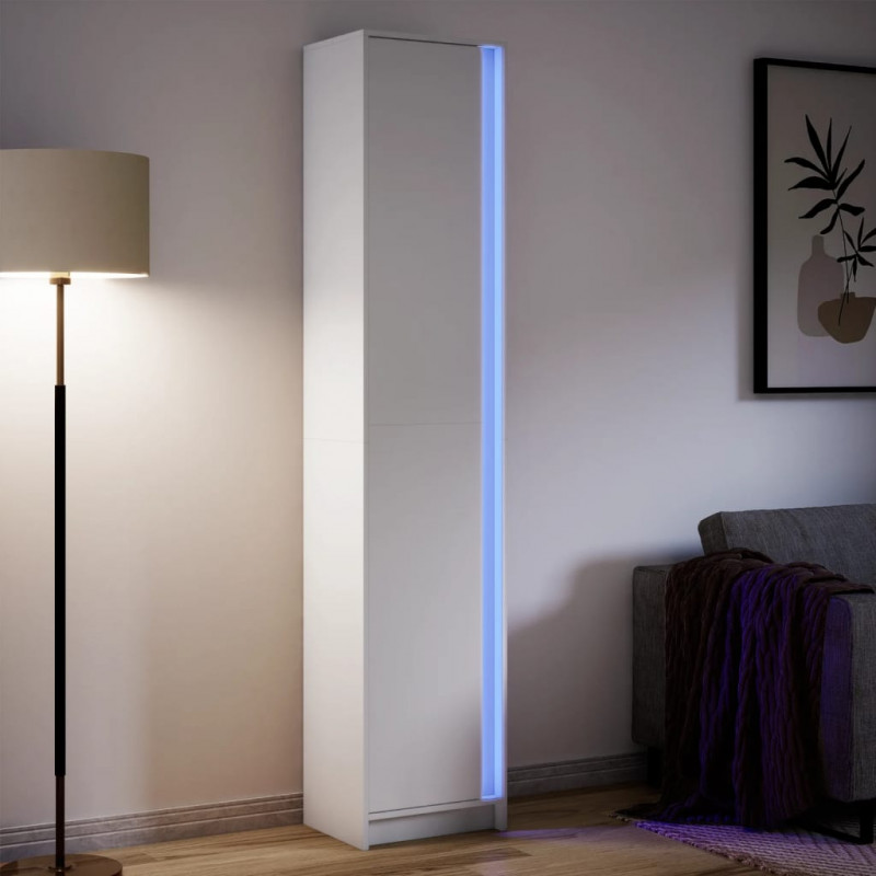 Wysoka szafka z LED, biała, 41,5x32,5x200 cm