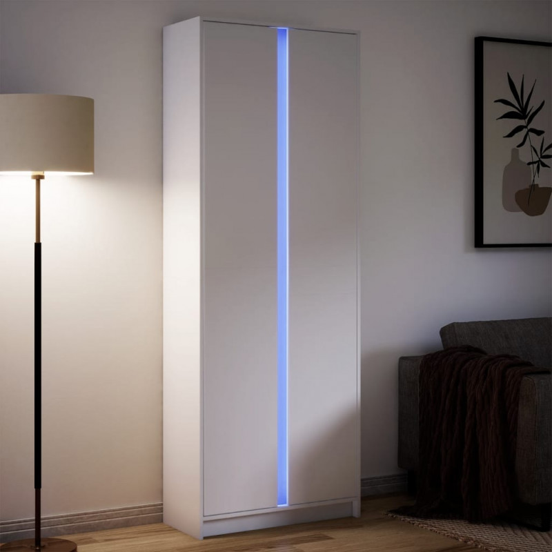 Wysoka szafka z LED, biała, 74x32,5x200 cm